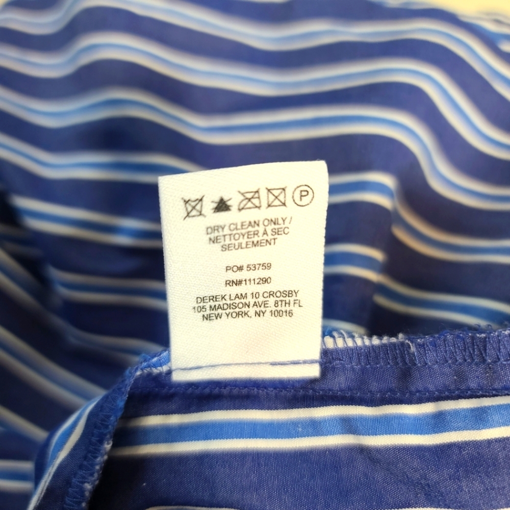 Derek Lam 10 Crosby Striped Blue Fit and Flare Long Sleeve Mini Dress Size 4 - Picture 5 of 8